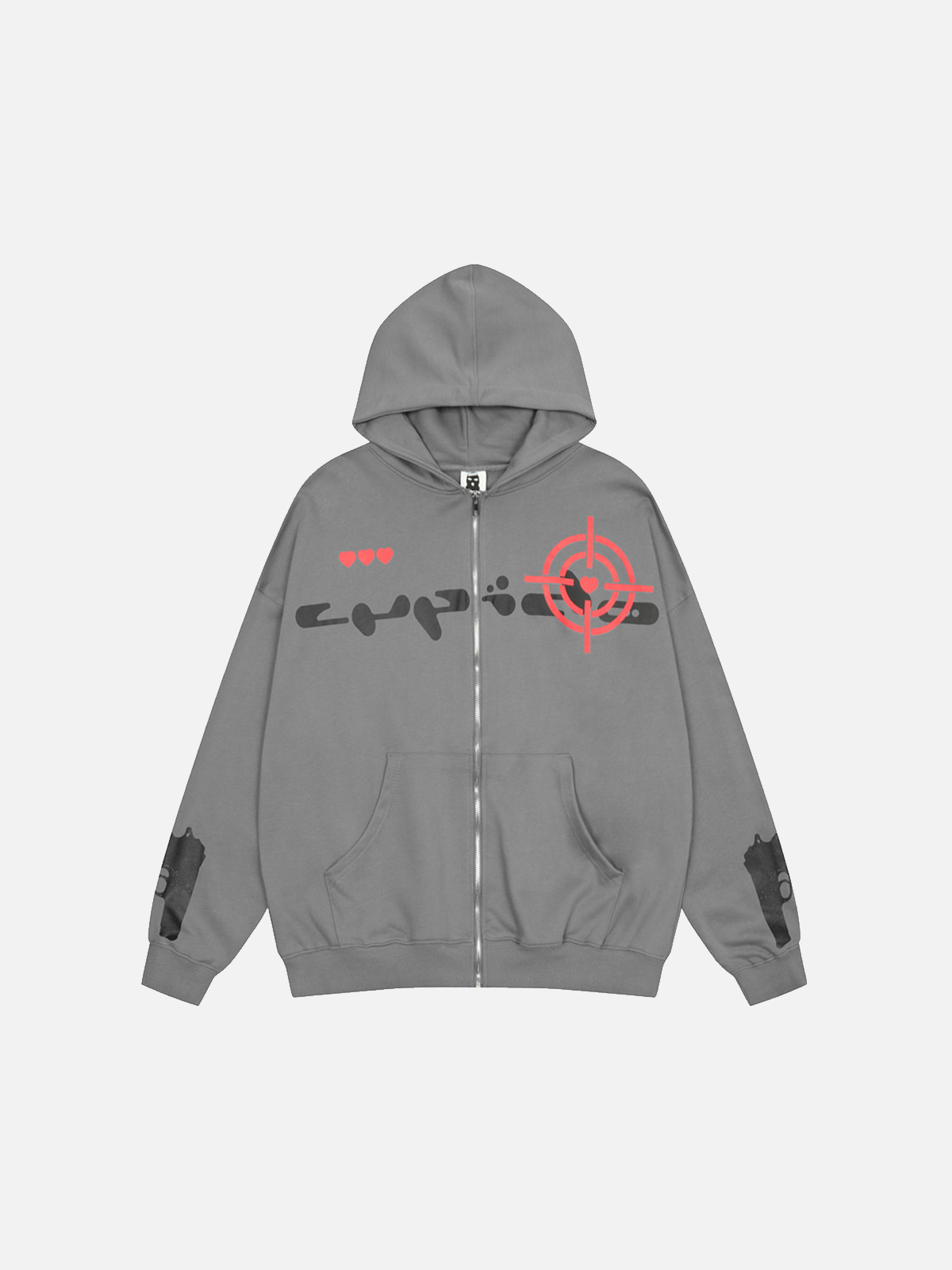 Faire Echo "Aiming At Heart" Print Zip Up Hoodie