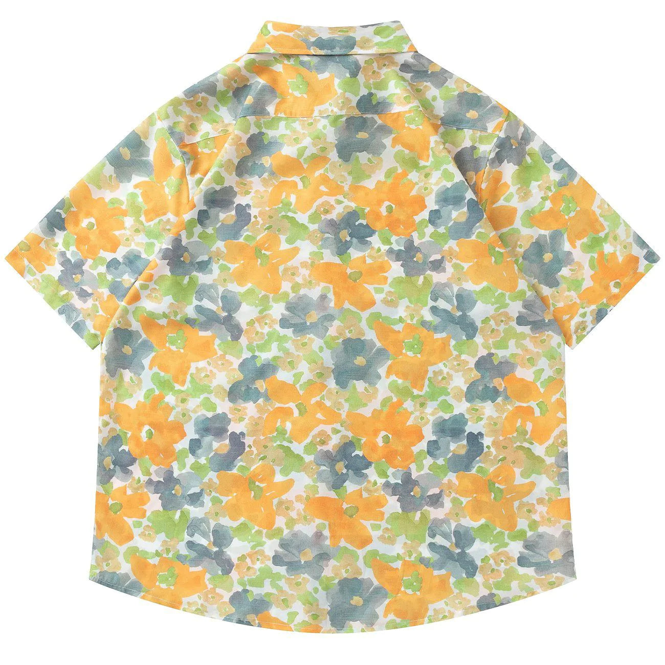 Faire Echo Contrasting Color Floral Print Short Sleeve Shirt Faire Echo
