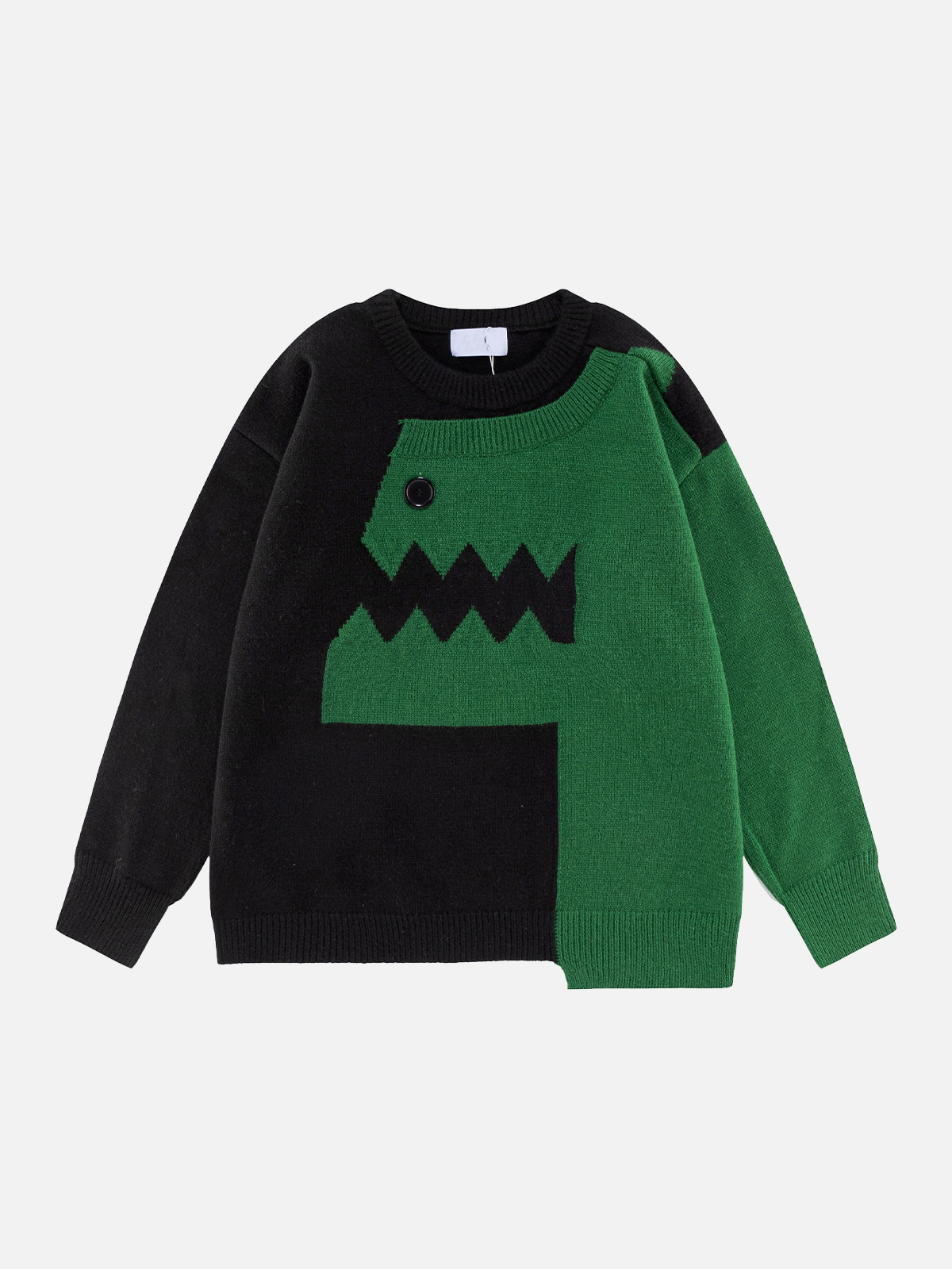 Faire Echo Dinosaur Splicing Color Contrasting Sweater Faire Echo