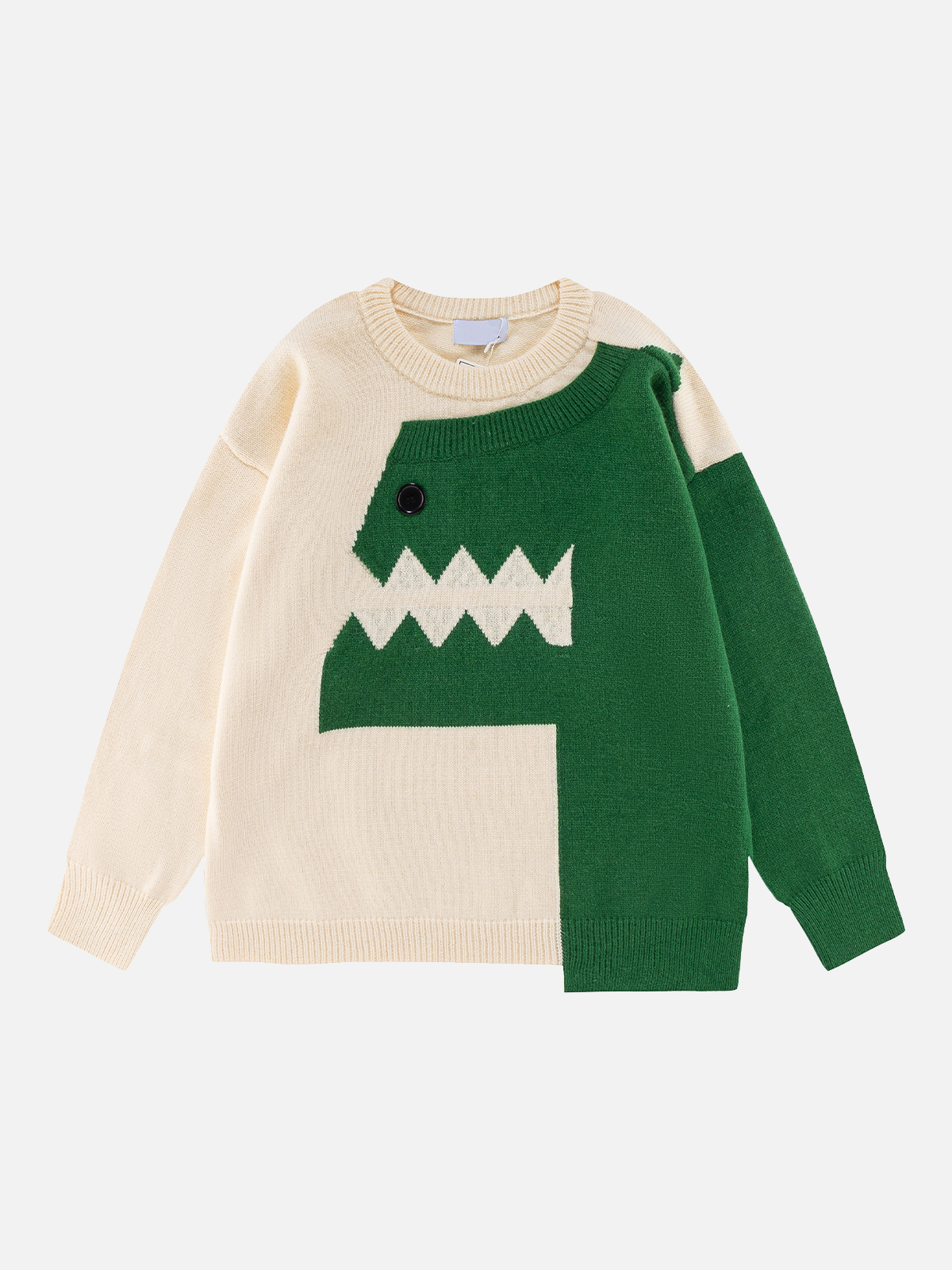 Faire Echo Dinosaur Splicing Color Contrasting Sweater Faire Echo