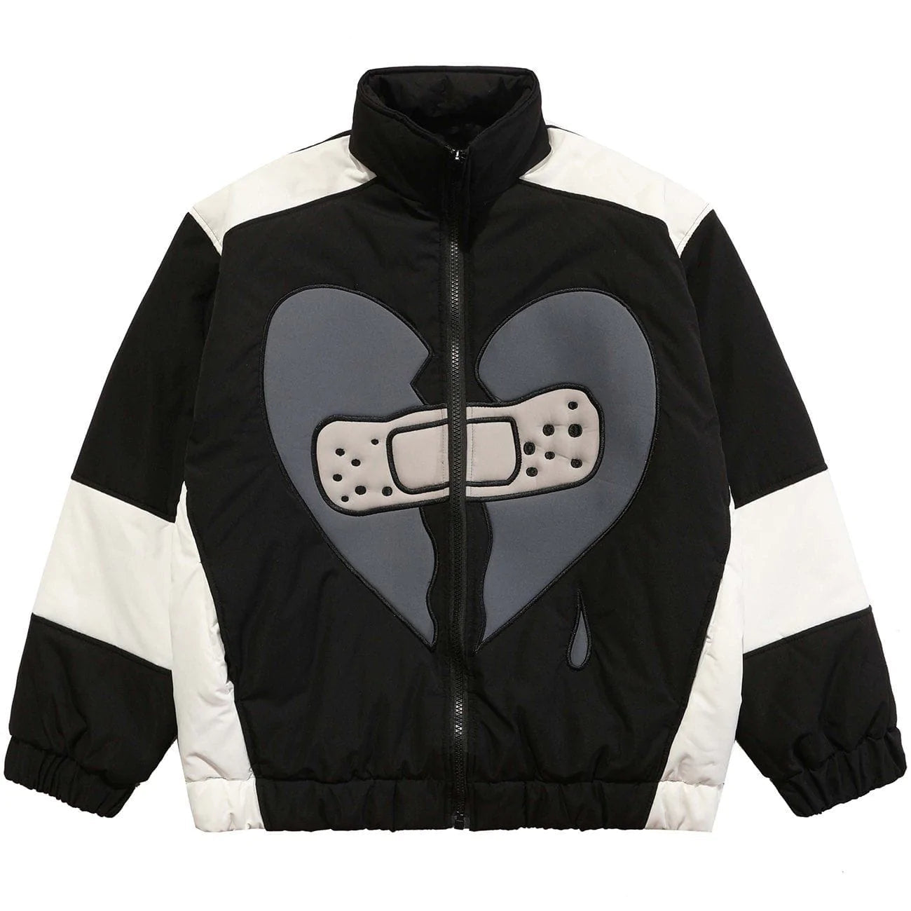 Faire Echo Embroidered Heart Patchwork Puffer Jacket Faire Echo