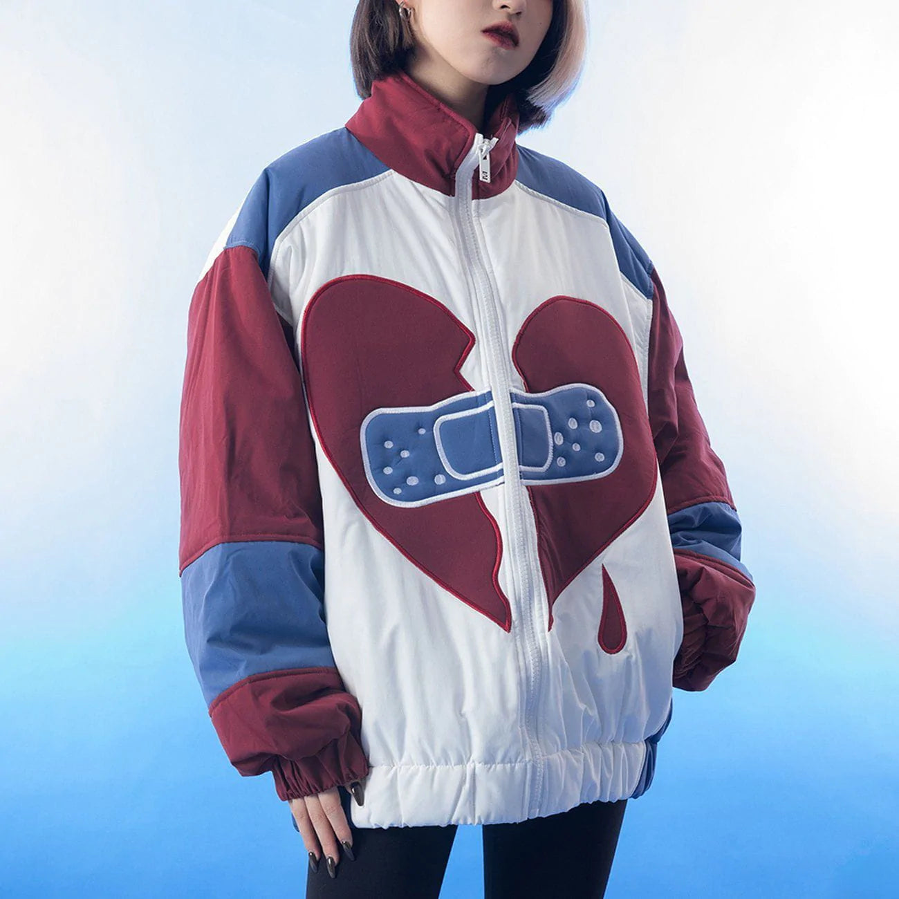 Faire Echo Embroidered Heart Patchwork Puffer Jacket Faire Echo