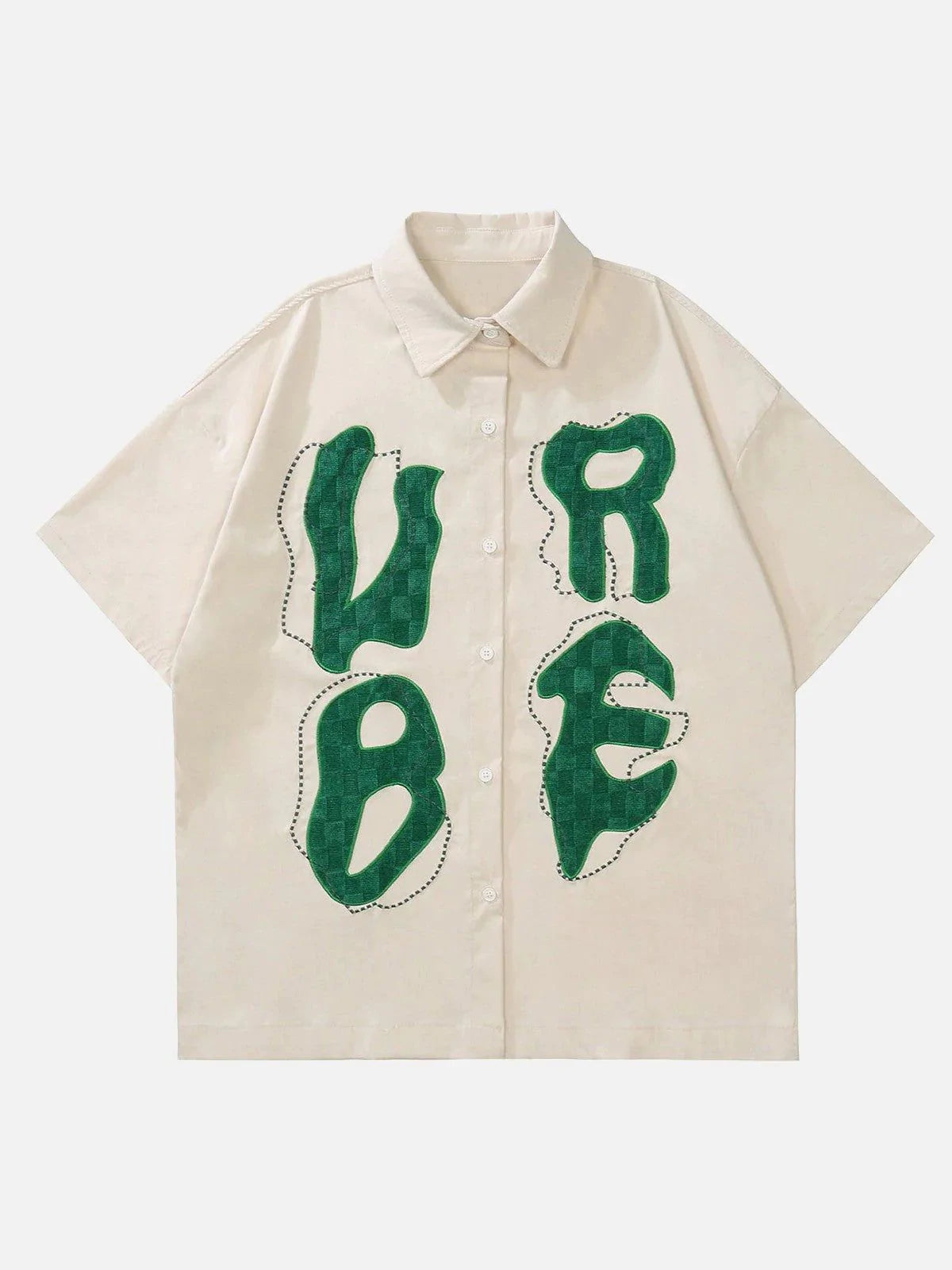 Faire Echo Embroidered Letters Short Sleeve Shirt Faire Echo