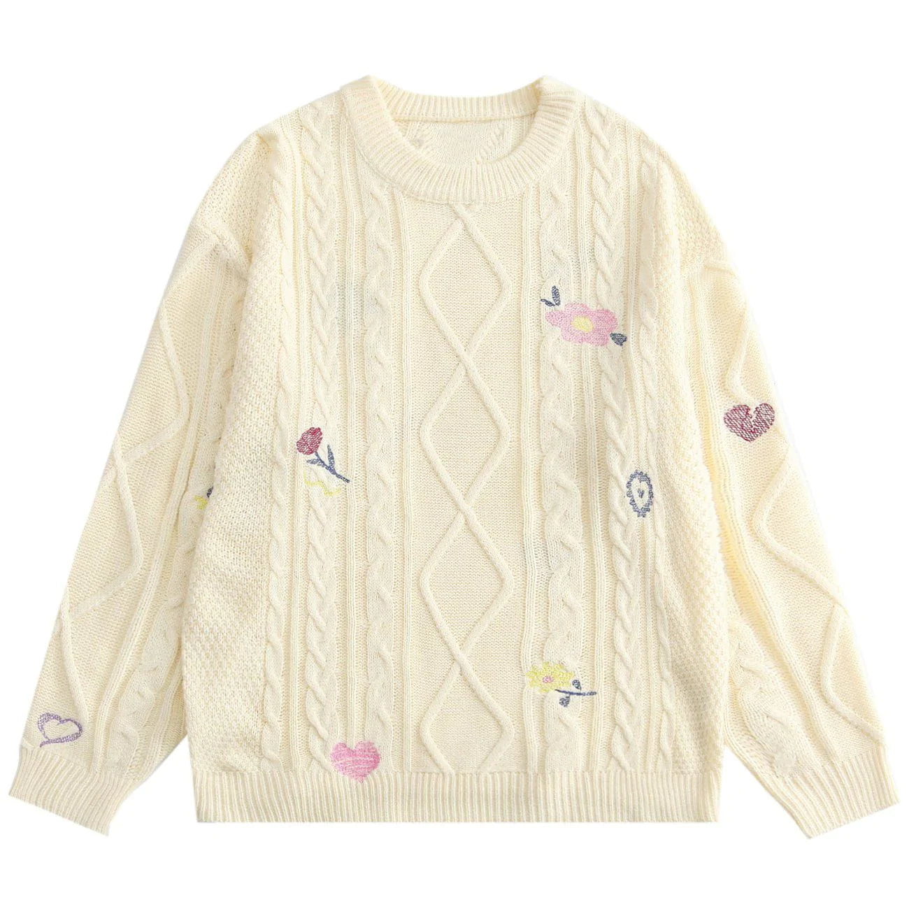 Faire Echo Embroidery Flower Heart Knit Sweater Faire Echo