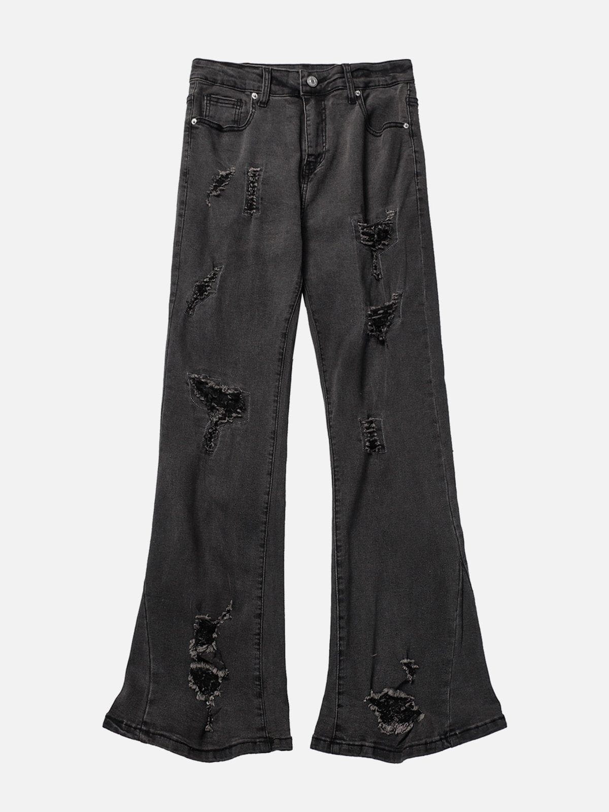 Faire Echo Fringe Distressed Washed Jeans Faire Echo