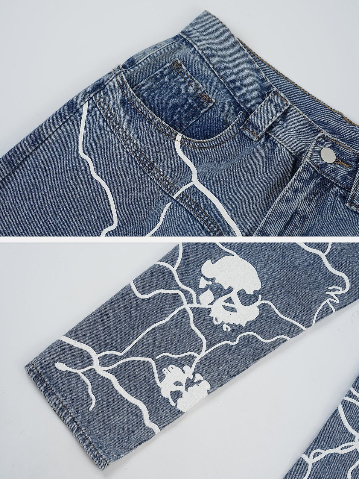 Faire Echo Lightning Skull Print Jeans Faire Echo