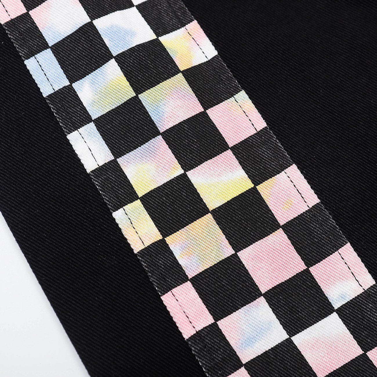 Faire Echo Side Tie Dye Checkerboard Print Pants Faire Echo