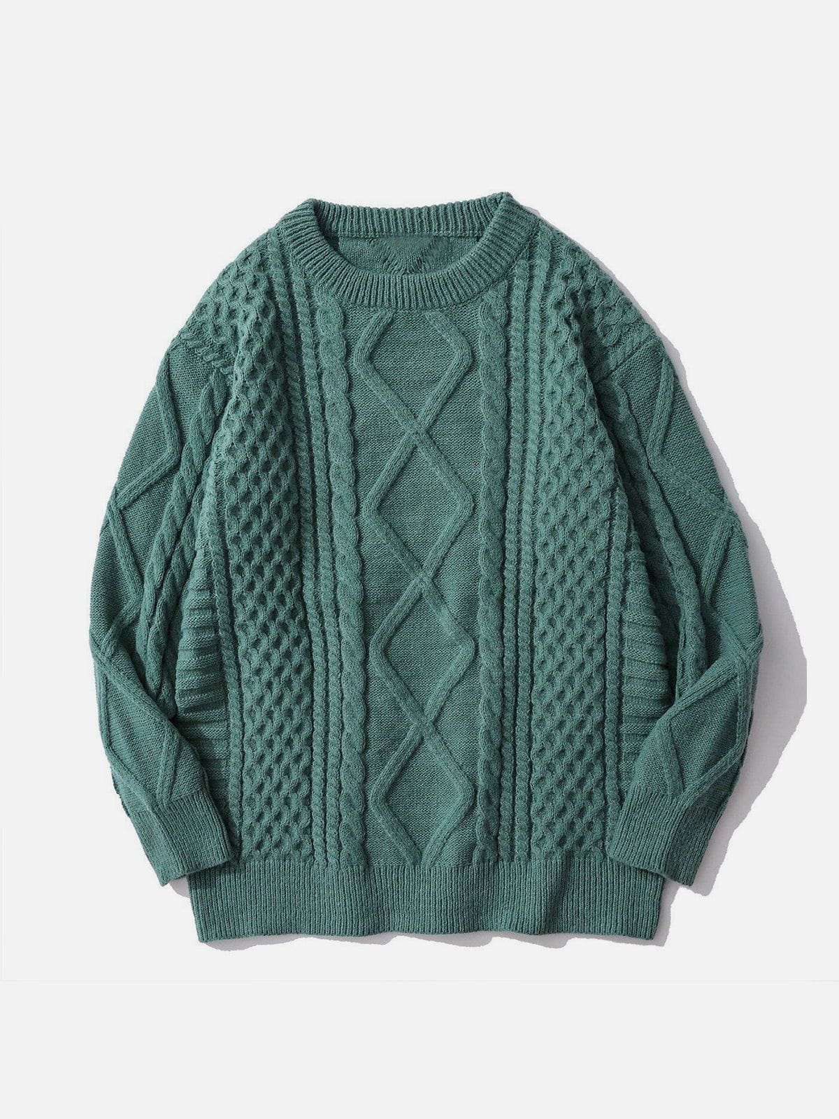 Faire Echo Solid Color Woven Pattern Knitted Sweater Faire Echo