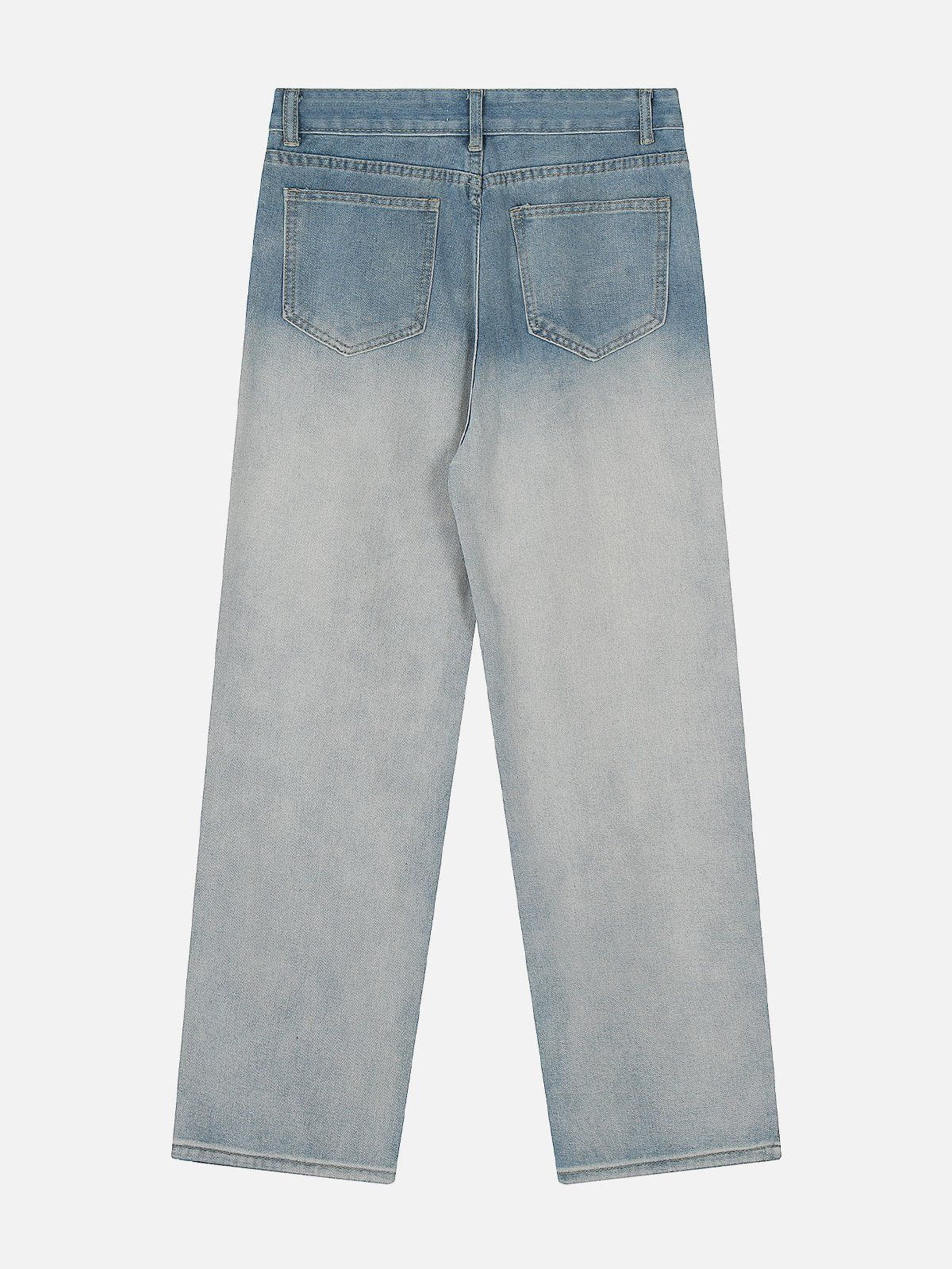 Vintage Washed Gradient Wide Leg Jeans