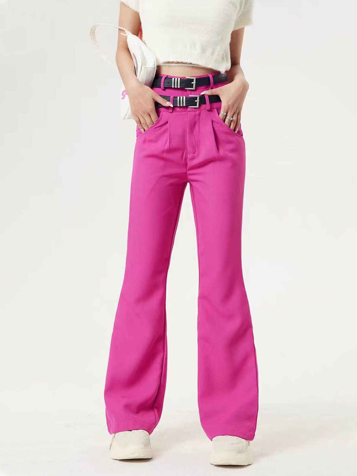 Solid Color High Waisted Bootcut Pants